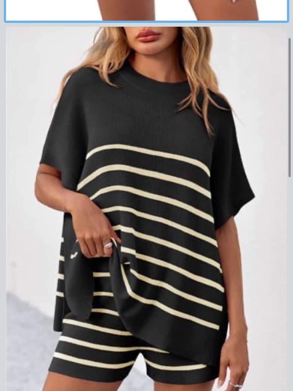 Women's Black & Cream Striped Knit Top - Casual Oversized Tee PLEASE READ